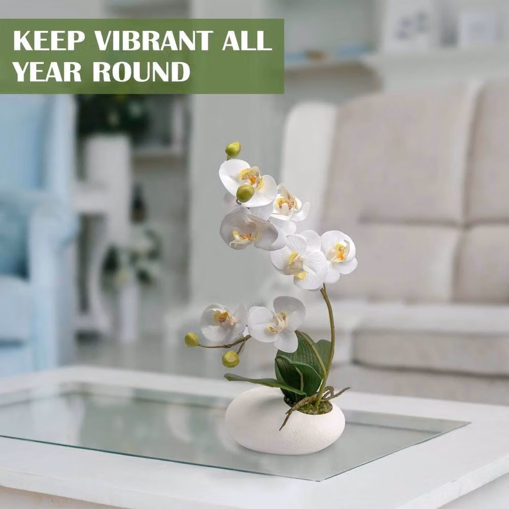 VOGREX White Potted Artificial Orchid Tabletop Decor, Height: 35 cm – 2