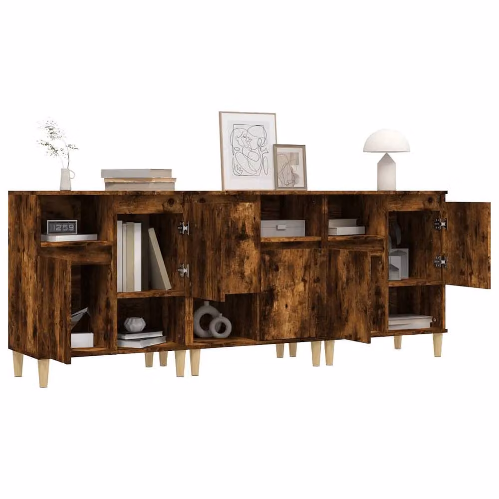 Berkfield Home Set of 3 Smoked Oak Sideboards in Brown, W/D/H: 60 x 35 x 70 cm – 3