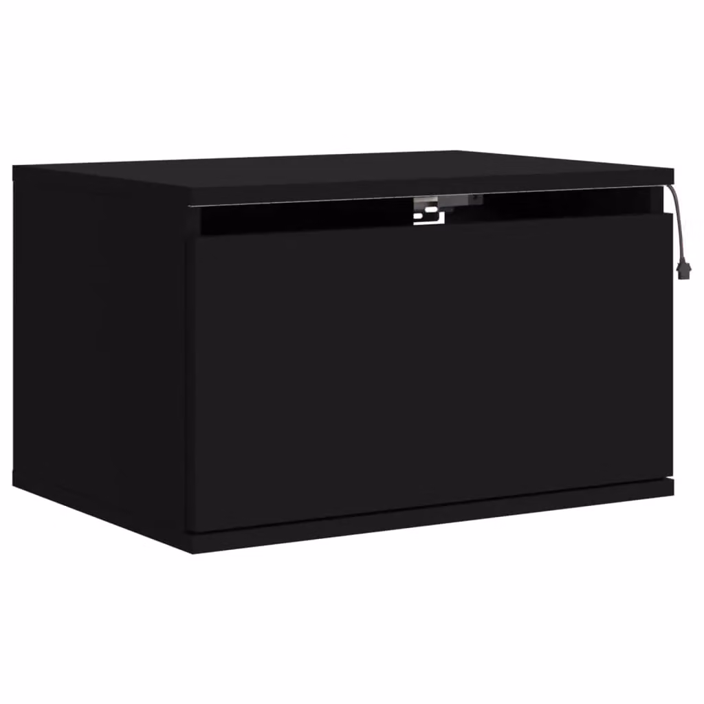 Berkfield Home Wall-mounted Bedside Cabinet with Integrated LED Lights in Matt Black – 3