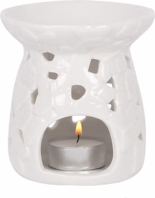 Gloriously Good White Embossed Butterfly Ceramic Tabletop Tealight Oil Burner