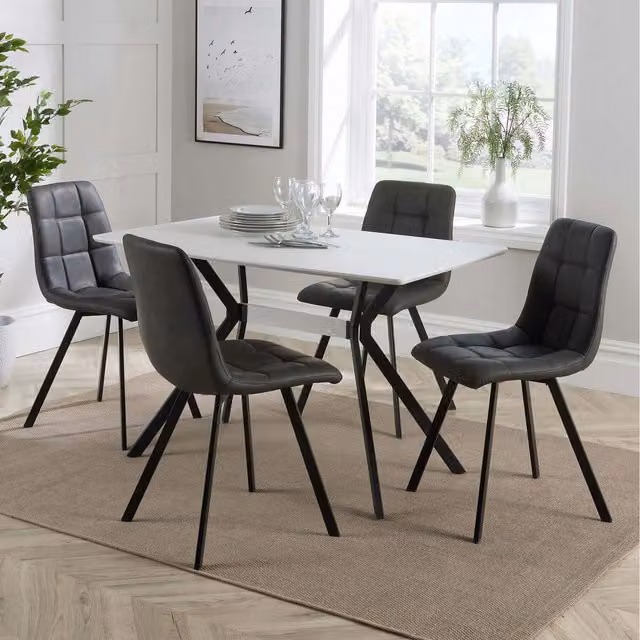 Luxor Living Modern Rectangular Dining Set with 4 Grey Upholstered Chairs