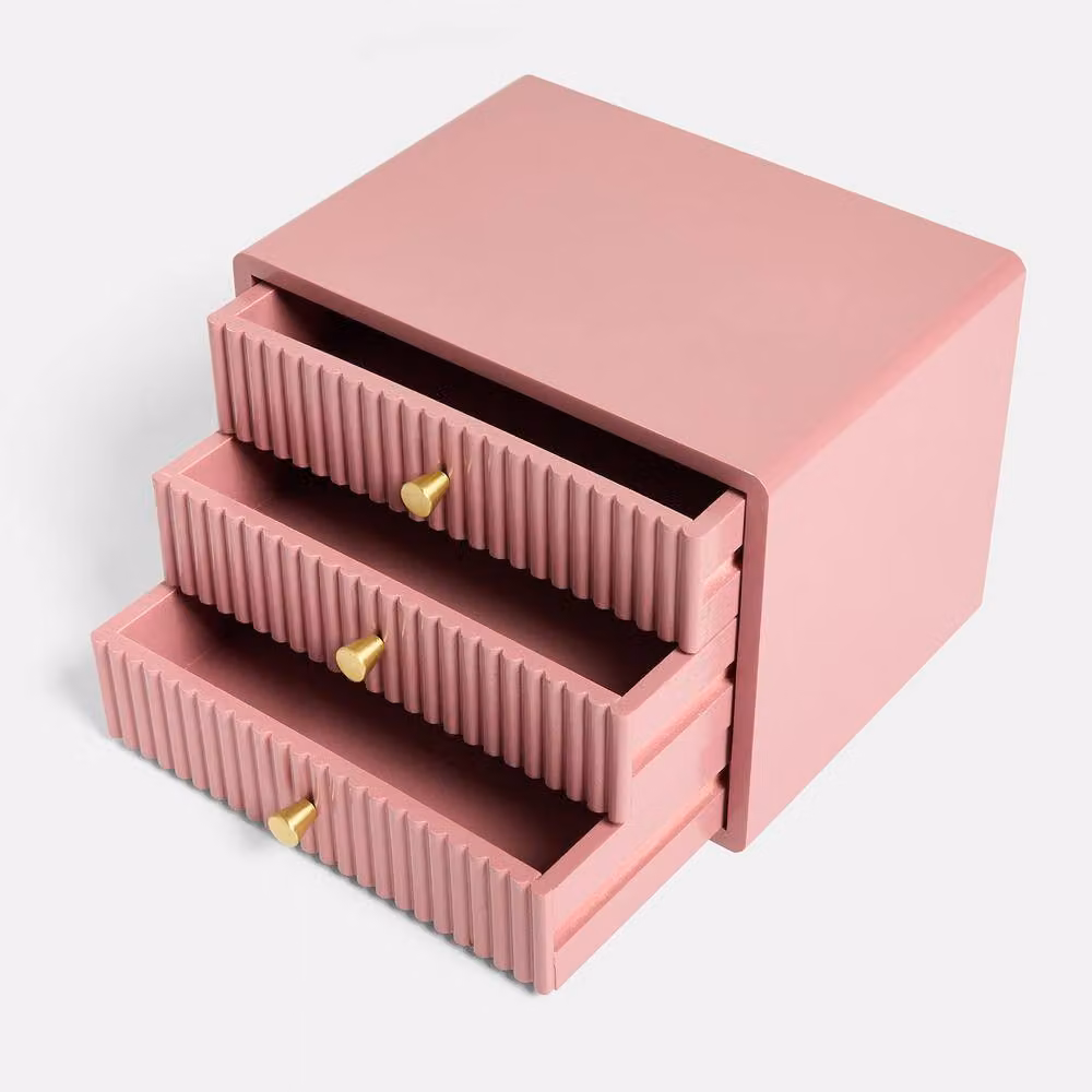 OHS Ribbed Desktop Drawer Organiser Cabinet in Dusty Pink – 2
