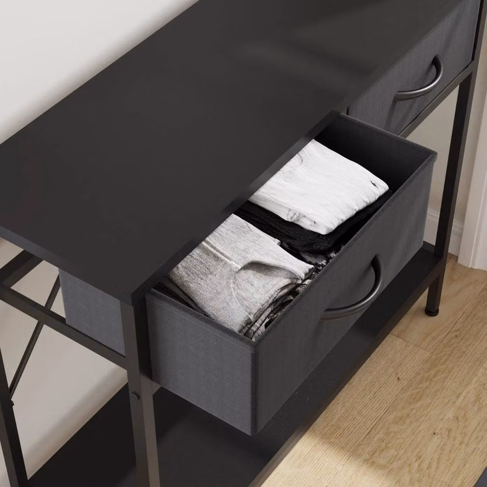 VOGREX Black MDF and Metal Console Table with 2 Fabric Drawers, W/D/H: 70 x 35 x 35 cm – 4
