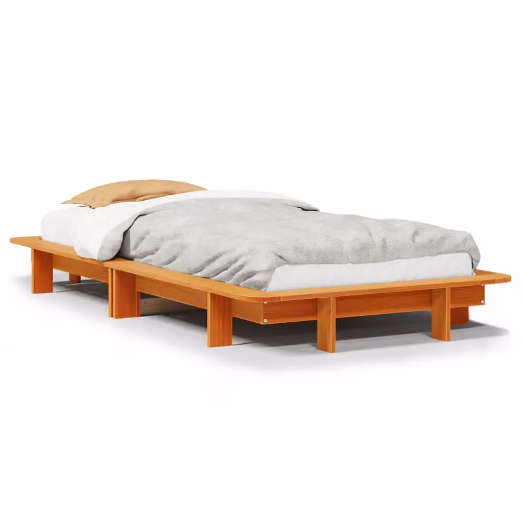 Berkfield Home Single Solid Wood Pine Bed Frame in Wax Brown, W/D/H: 90 x 190 cm – 2