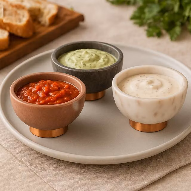 Monzaro Set of 3 Marble Ceramic Dipping Bowls in Pink, Grey and White – 1
