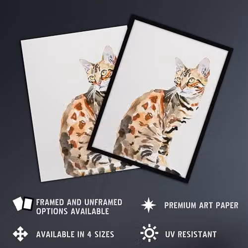 Artery8 Marble Coat Bengal Cat Watercolour Wall Art Poster Print, Multicolour, 46 x 61 cm – 2