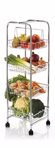 KitchenCraft Silver Metal Four Tier Kitchen and Bathroom Trolley with Castors – 3