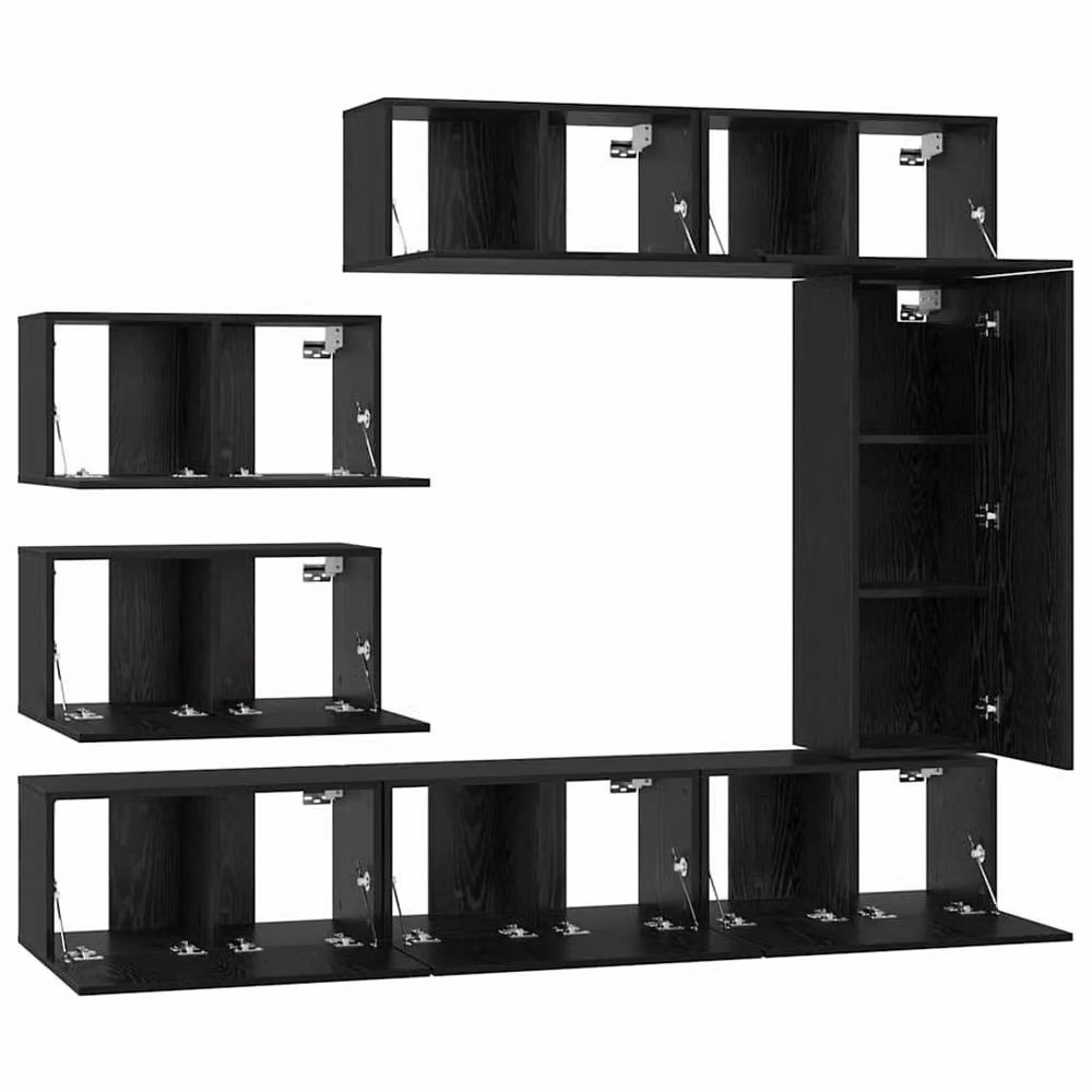 Berkfield Home Modern Wall-Mounted TV Cabinet Set in Black with Hinged Doors and Internal Shelves – 3
