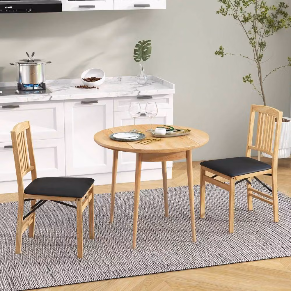 Costway Set of 2 Black Upholstered Folding Dining Chairs with Synthetic Leather and Rubberwood Frames – 2