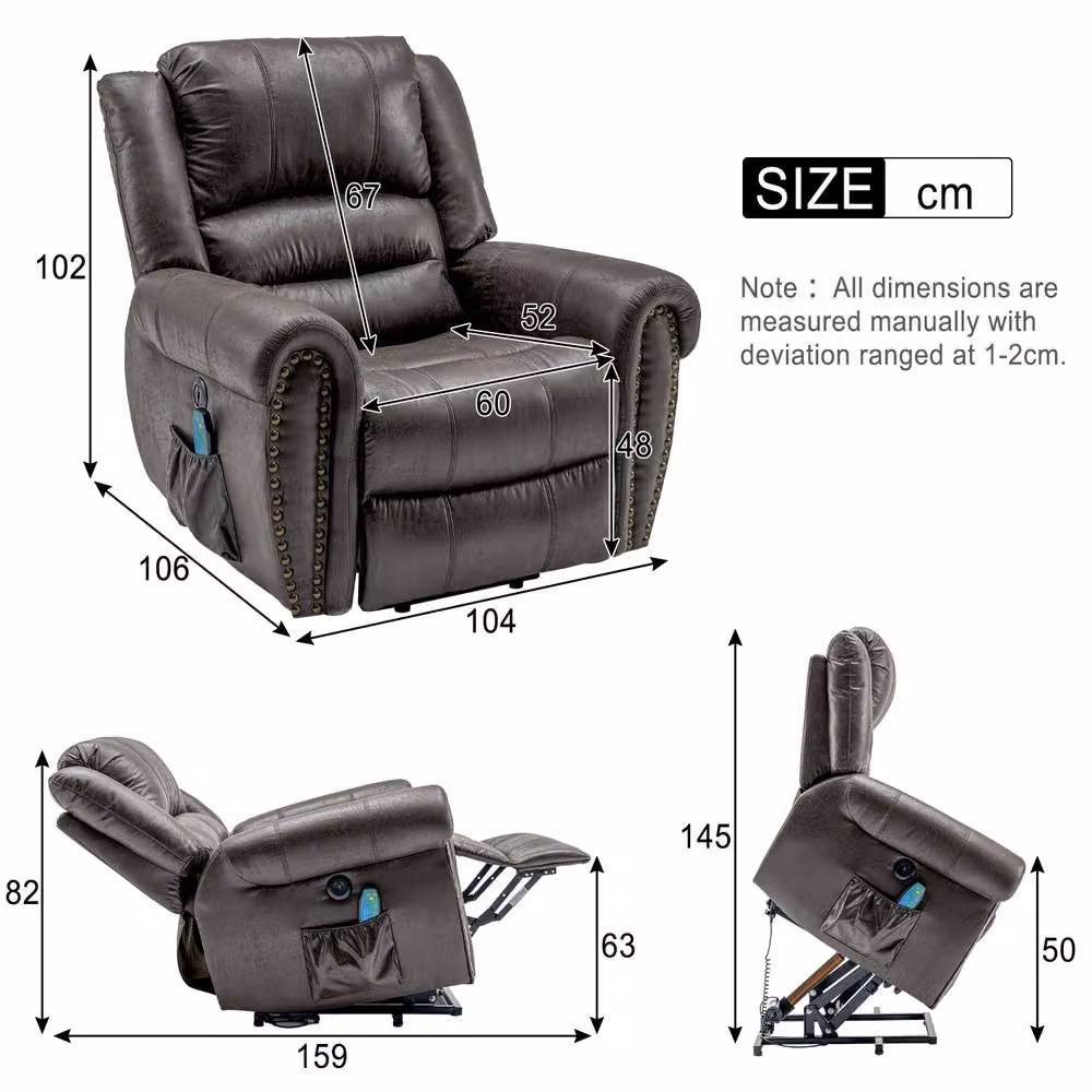 Matteo Heavy Duty Faux Leather Electric Power Lift Massage Recliner in Grey – 3