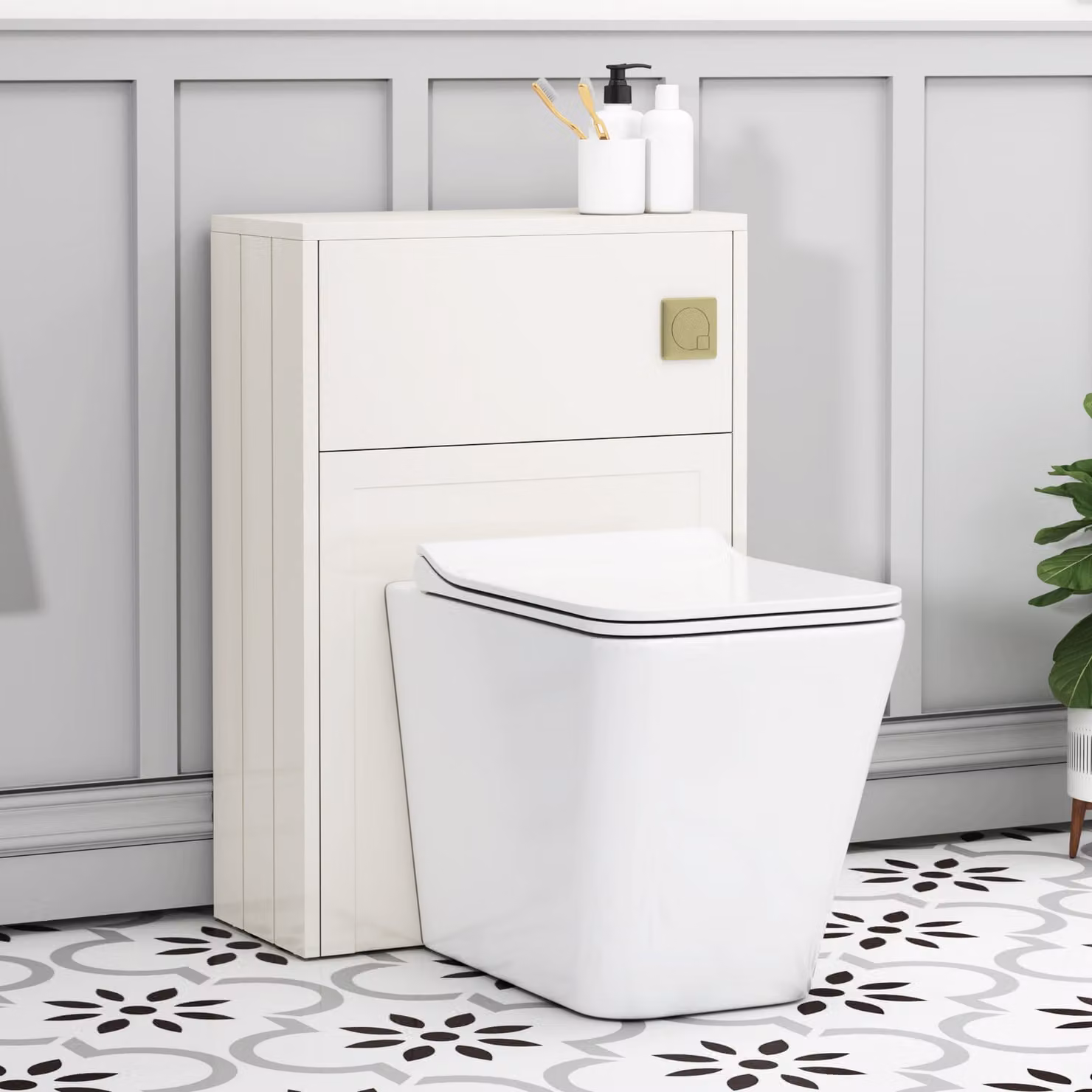 Royal Bathrooms Elmore 550mm Classic White Back to Wall WC Unit with Elena Rimless Ceramic Toilet Pan, Slim Soft Close Seat and Cistern