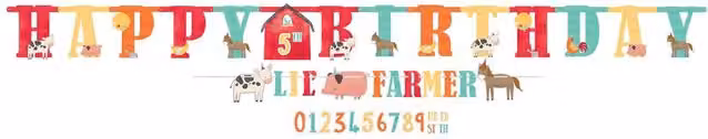 Barnyard Birthday Jumbo Add an Age Letter Banner Kit with 6 White and Multicolour Banners by KDMD