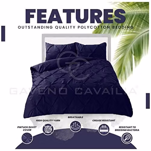 Smart Living Polycotton Pintuck Duvet Cover and Pillowcase Set in Navy, Single W/D/H: 135 x 200 cm – 3