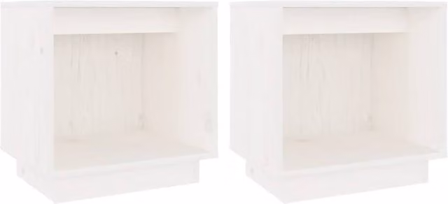 Berkfield Home Set of 2 White Solid Wood Pine Bedside Cabinets W/D/H: 40 x 30 x 40 cm