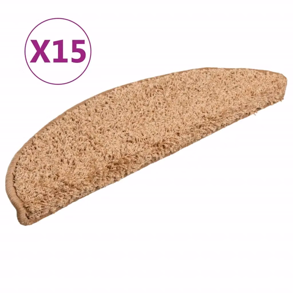 Berkfield Home Non-Slip Self-Adhesive Carpet Stair Treads, 15 Pieces, Beige, W: 56 cm, D: 30 cm, H: 3 cm – 2