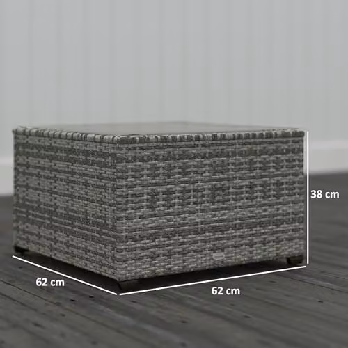 Outsunny Outdoor Coffee Table with Glass Top in Grey Rattan, W/D/H: 62 x 62 x 38 cm – 3