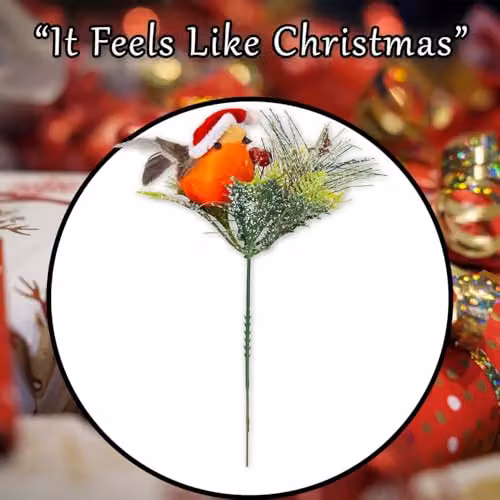 VFM e-Store Christmas Pine Pick with Robin Decoration in Red and Multicolour, H 19 cm x W 17 cm – 6