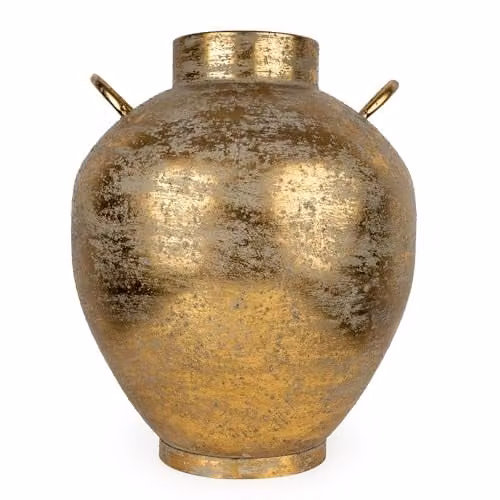 Madison & Mayfair Large Antique Gold Metal Decorative Tabletop Vase, H 42.5 x W 35 x D 35 cm – 1