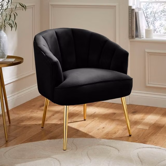 GFW Pettine Art Deco Velvet Chair in Black with Gold Metal Frame