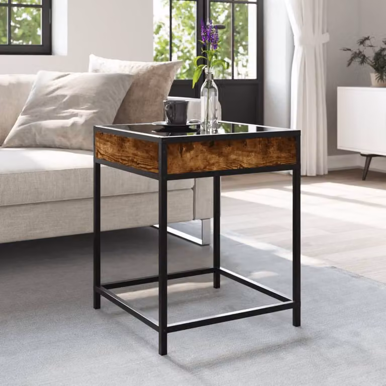 Berkfield Home Infinity LED Coffee Table in Smoked Oak Brown, W/D/H: 40 x 40 x 51 cm