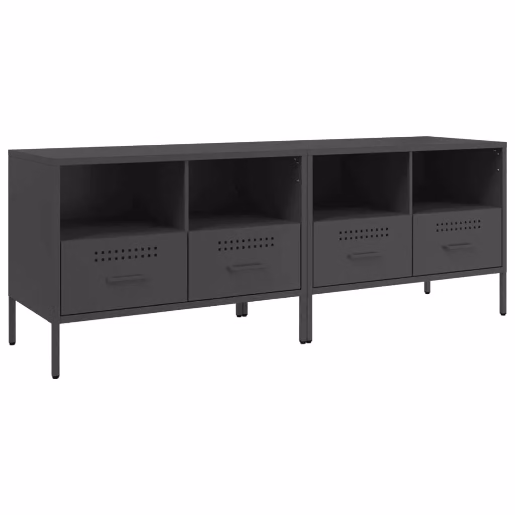 Berkfield Home Set of 2 Industrial Metal TV Cabinets in Black, W: 68 cm, D: 39 cm, H: 50.5 cm – 2