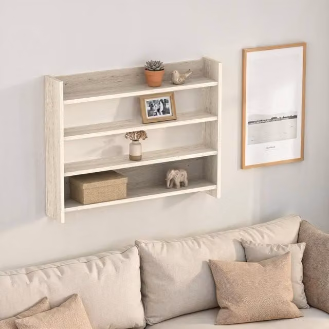 Decortie Lane 4-Tier Wall-Mounted Display Shelf in Stone, W/D/H: 66 x 15 x 85 cm