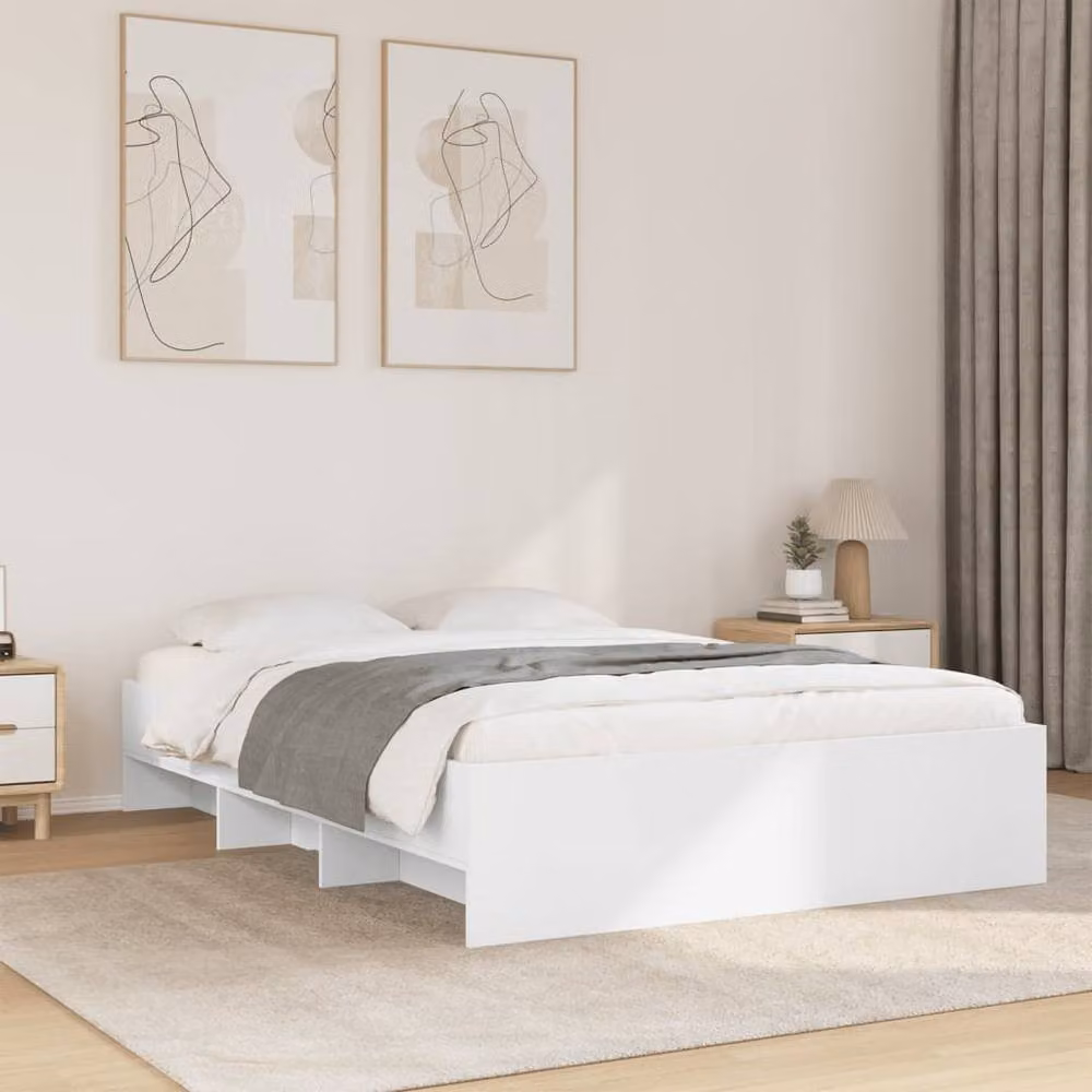 Berkfield Home Small Double Wood Bed Frame with Side Compartments, White, W/D/H: 120 x 190 x 35 cm – 2