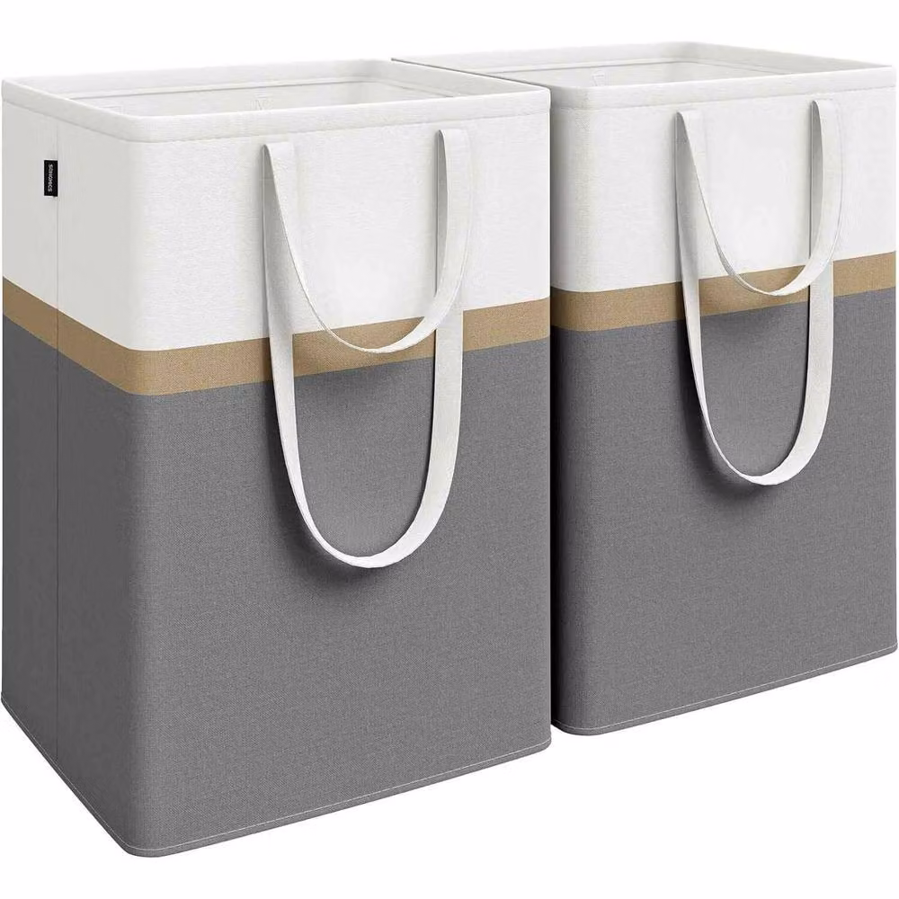 The Bazaarist Set of 2 Fabric Laundry Hampers with Dual Handles, Dark Grey – 2