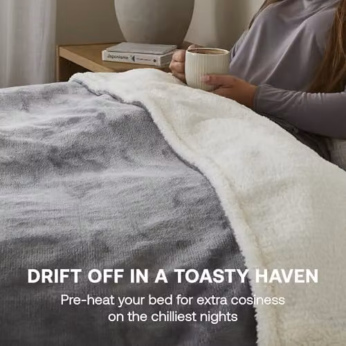 Dimplex Large Grey Fleece and Sherpa Electric Heated Throw Blanket – 5