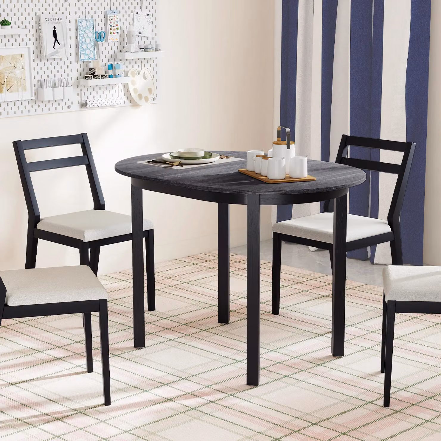 Gymax Modern Oval Wooden Dining Table in Black, W/D/H: 110 x 77 x 78 cm – 8