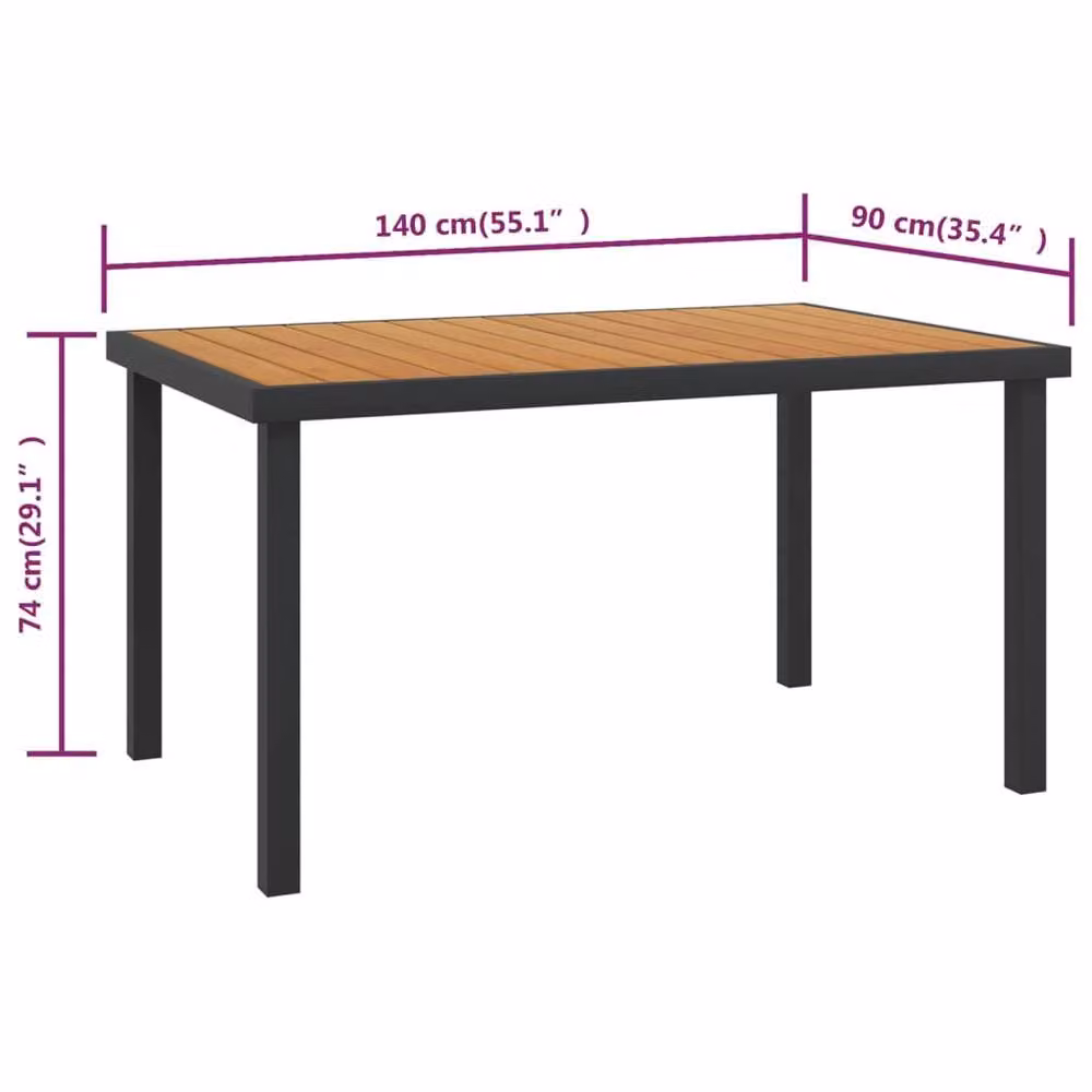 Berkfield Home Brown Rectangular Garden Table with Aluminium and WPC Construction, W: 140 cm, D: 90 cm, H: 74 cm – 4