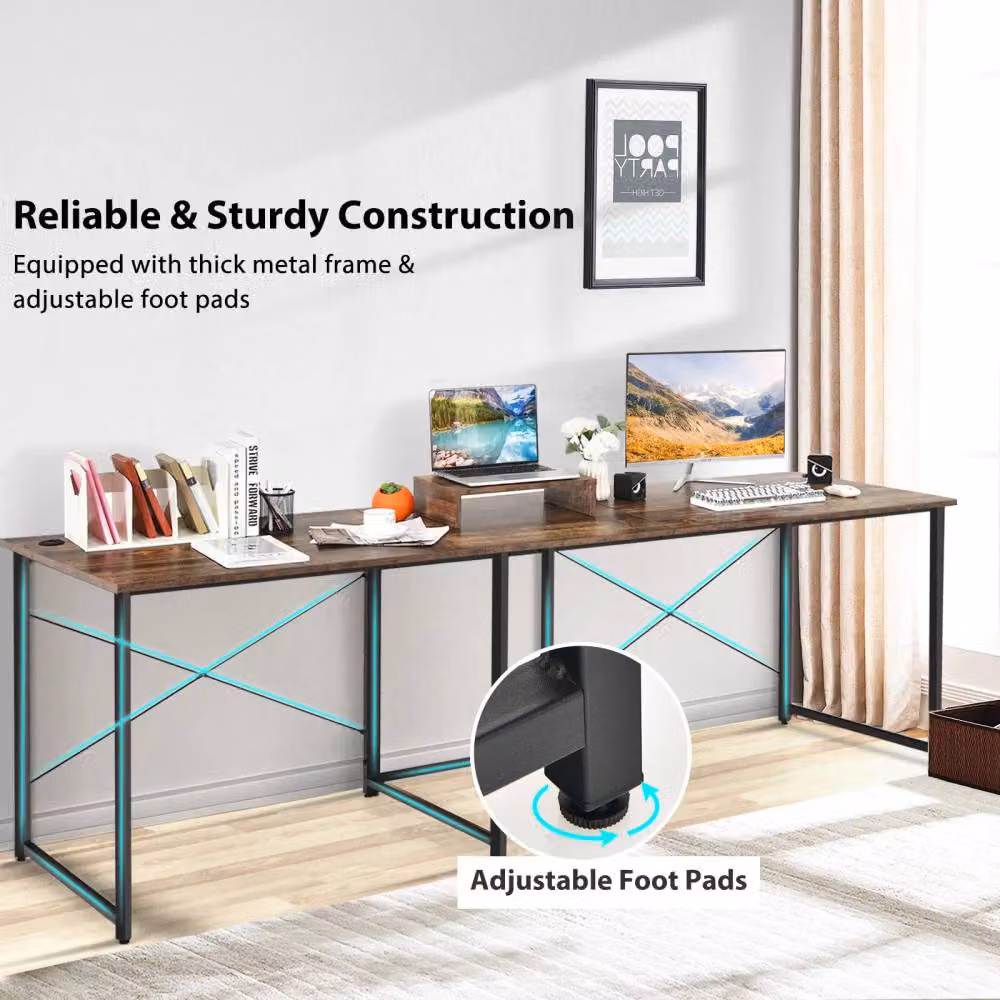 Costway L-Shaped Reversible Corner Computer Desk and Workstation for 2 People in Brown – 5