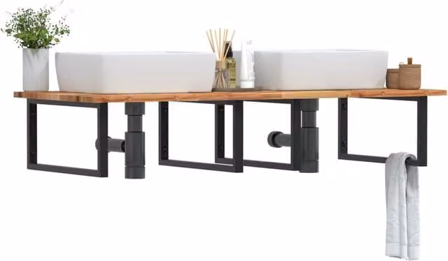Berkfield Home Wall Mounted Basin Shelf in Brown Acacia Wood and Steel