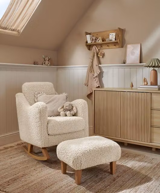 Mamas & Papas Bowdon Nursing Chair and Footstool Set in White Bouclé and Knit