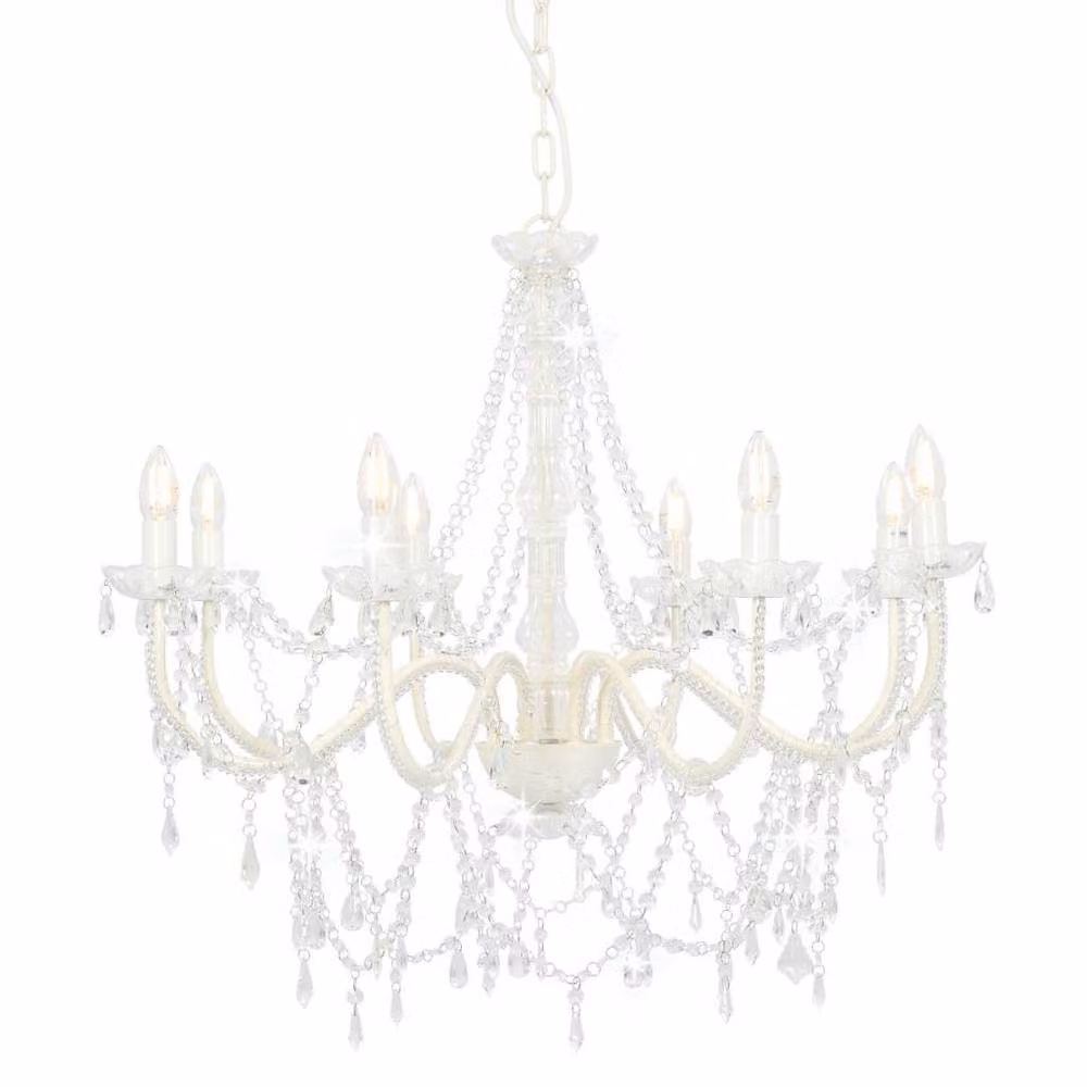 Berkfield Home Beautiful White Chandelier with Transparent Beads and 8 x E14 Bulbs – 2