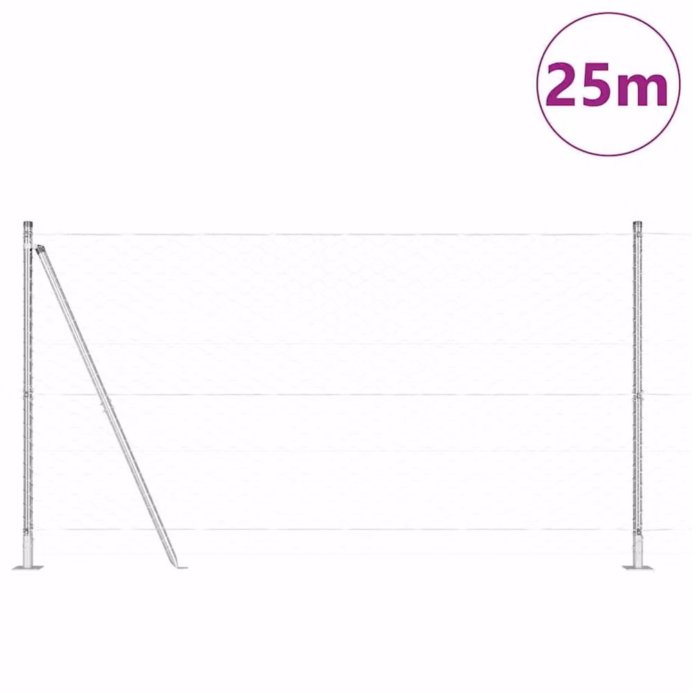 Berkfield Home Hexagon Wire Fence with 7 Flanged Posts, Galvanised Steel, Silver/Grey, W: 25 m, H: 1.2 m – 2