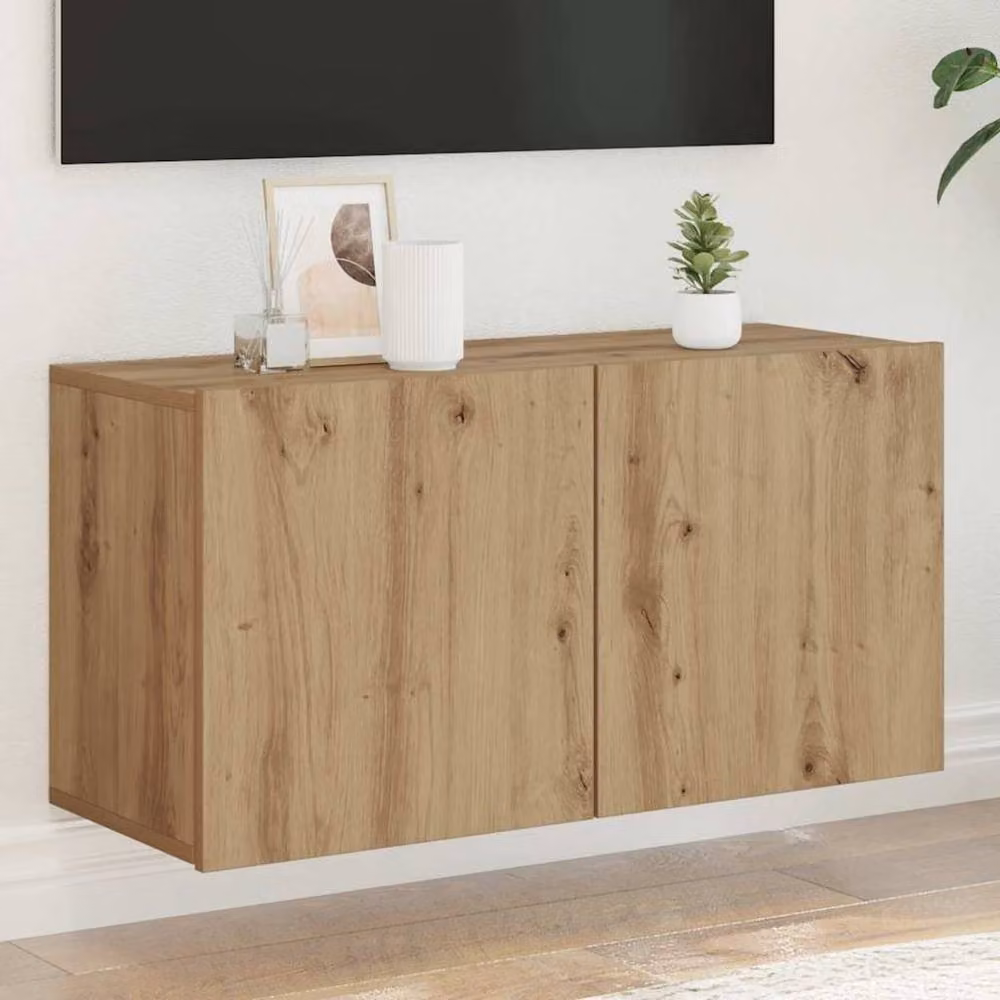 Berkfield Home Artisan Oak Wall-mounted TV Cabinet in Brown, W/D/H: 80 x 30 x 41 cm – 2