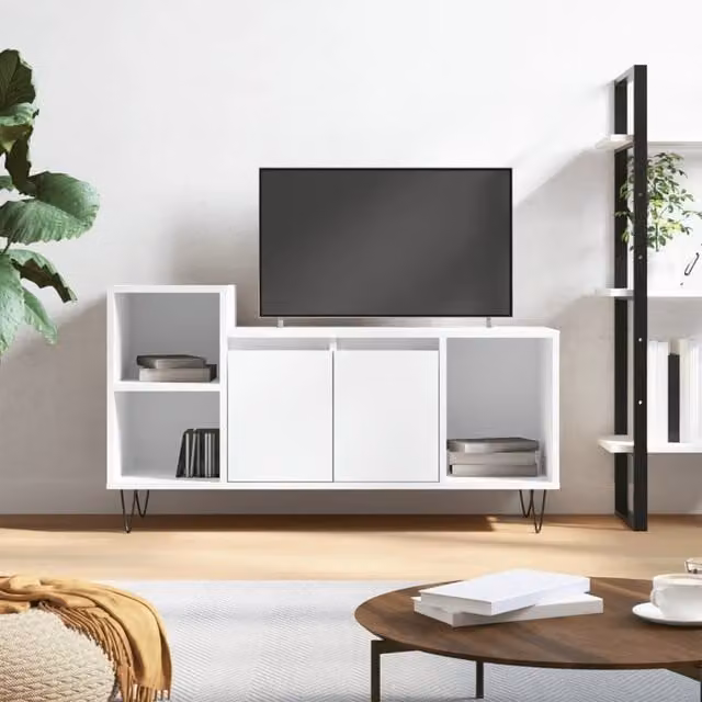 Berkfield Home Modern White TV Cabinet in Matt MDF, W/D/H: 100 x 35 x 55 cm