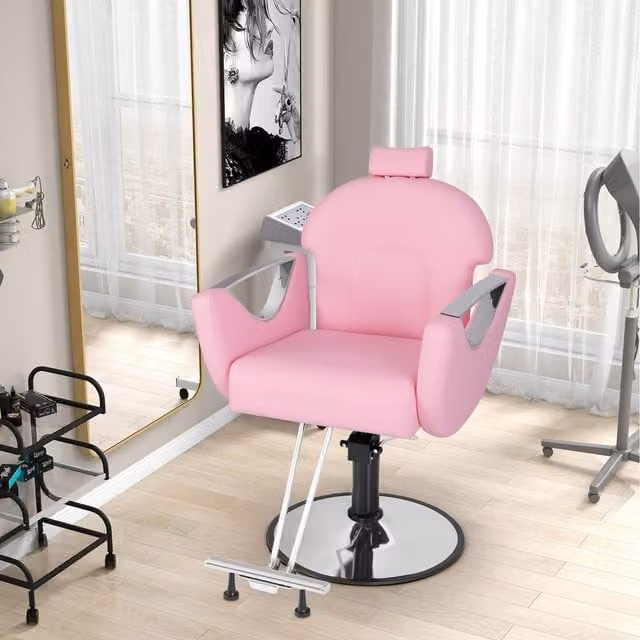 COSTWAY Modern Reclining Salon Chair in Pink
