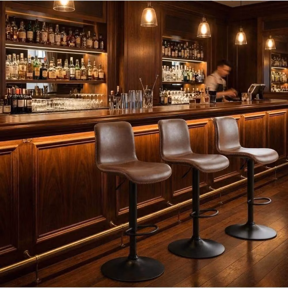 VOGREX Set of 2 Brown Synthetic Leather Swivel Bar Stools with Backs – 2