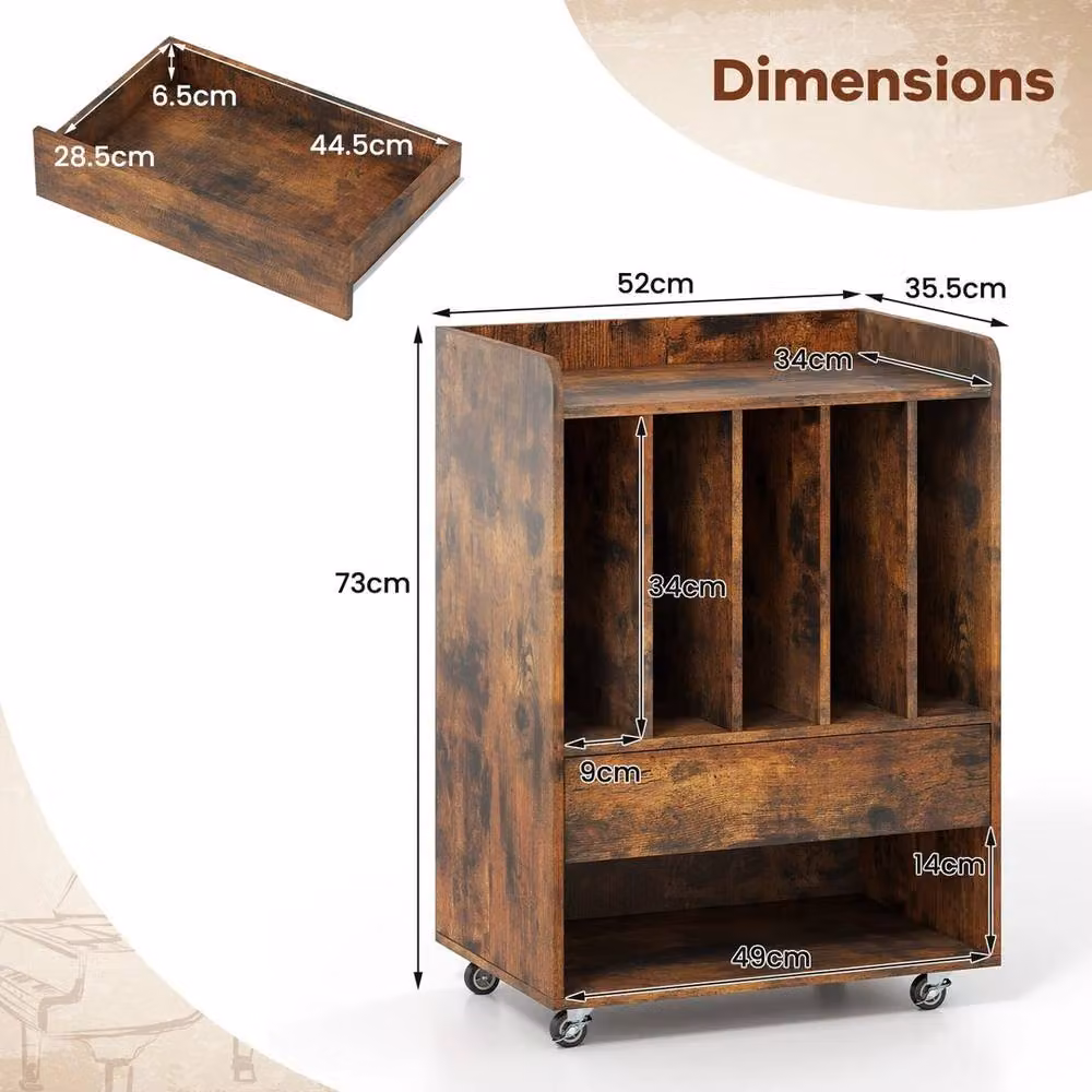 VOGREX Mobile Record Player Cabinet with Castors, Brown – 2