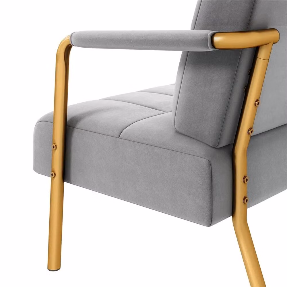VOGREX Grey Velvet Accent Armchair with Gold Legs – 3