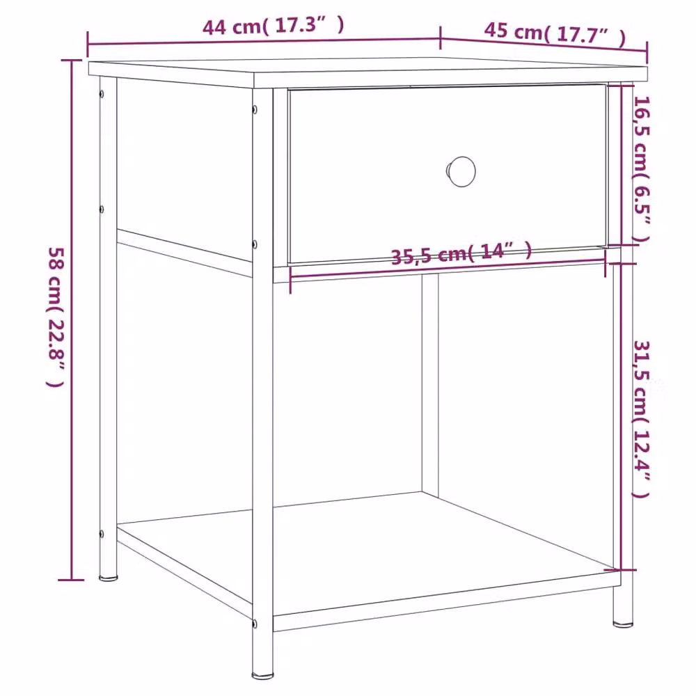 Berkfield Home Smoked Oak Bedside Table in Brown, W/D/H: 44 x 45 x 58 cm – 6
