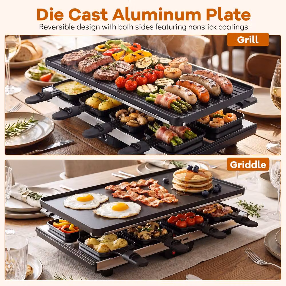 Costway 2-in-1 Raclette Table Grill and Griddle with Reversible Nonstick Aluminium Plates in Black – 5