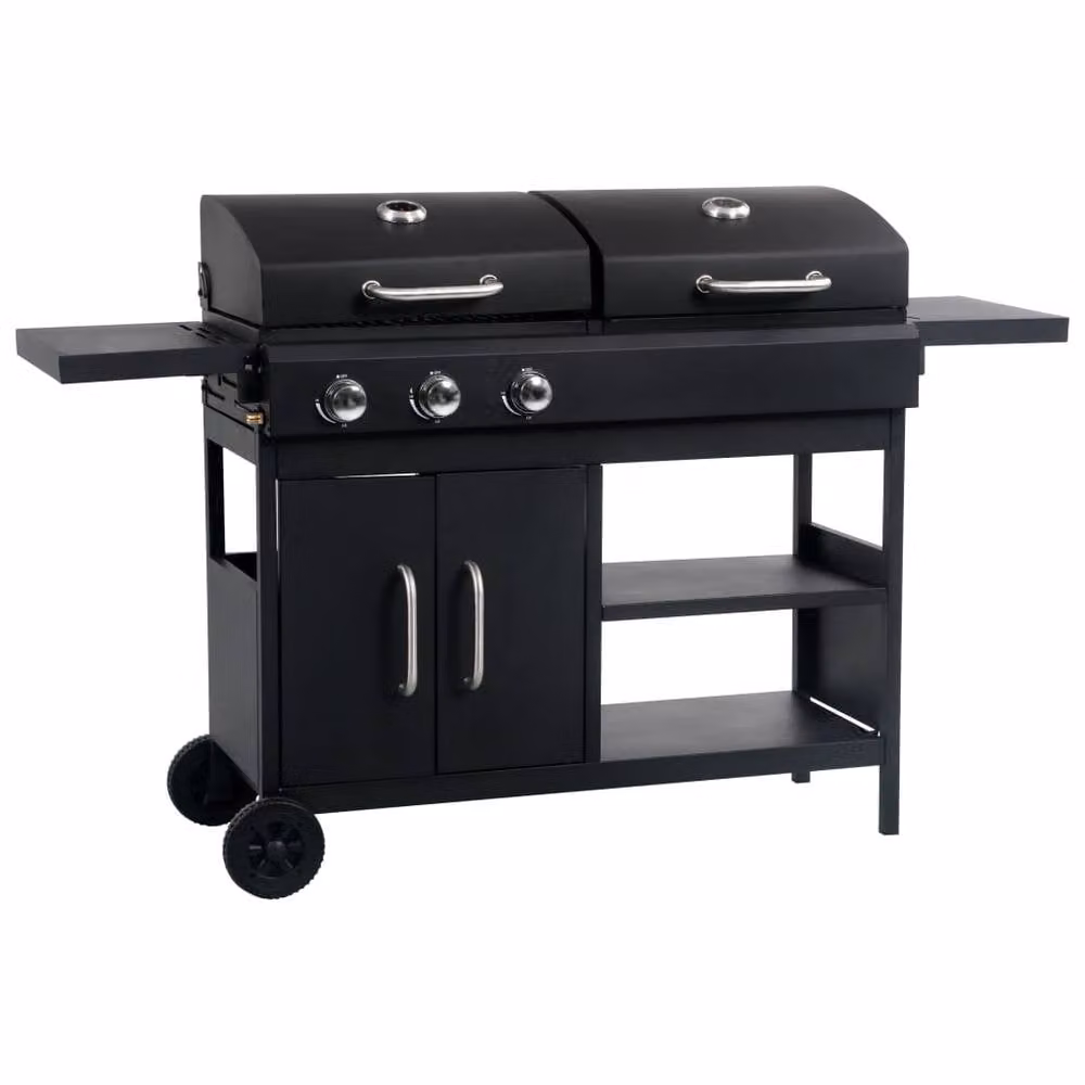 Berkfield Home Gas and Charcoal Combo Grill with 3 Burners in Black – 2