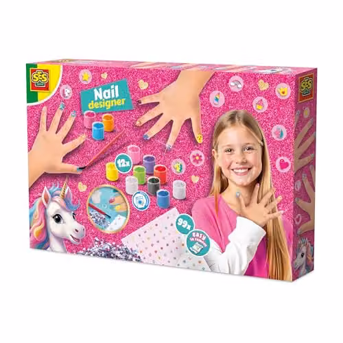 SES Creative Unicorn Nail Designer Nail Art Kit in Pink and Multicolour with 12 Washable Nail Polishes – 1