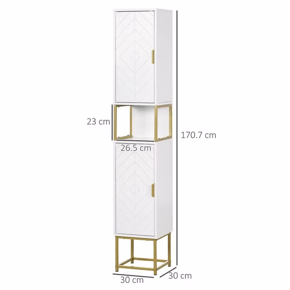 EONLION Modern Freestanding Narrow Bathroom Storage Cabinet in White and Gold – 2
