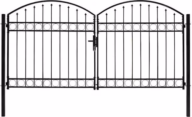 Berkfield Home Black Steel Double Swing Fence Gate with Arched Top, W: 300 cm, H: 150 cm