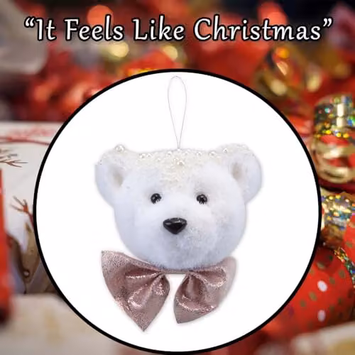 VFM e-Store White Flocking Bear Hanging Christmas Decoration, W: 13 cm, H: 14 cm – 6