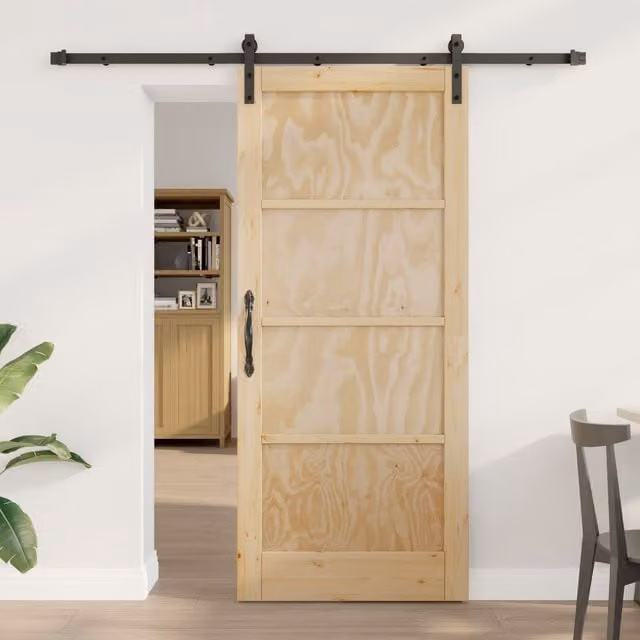 Berkfield Home Modern Lacquered Sliding Door with Hardware Set in Beige Solid Pine Wood W: 86 cm, H: 198.5 cm – 1